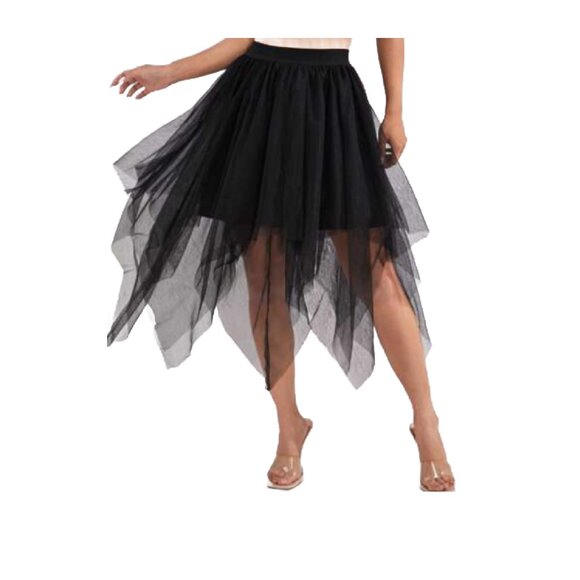 Black Handkerchief Hem Layered Tulle Skirt Halloween, Holiday Versatile - Picture 3 of 5